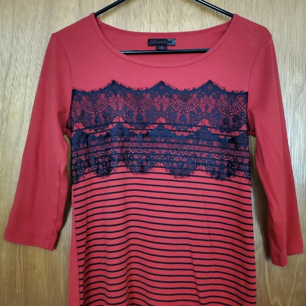 Red Blouse with Black Lace